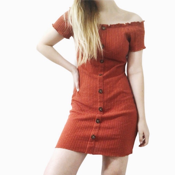 Dresses & Skirts - Button front off the shoulder mini dress